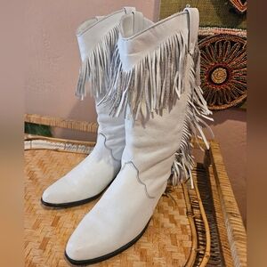 Vintage DINGO 80s Fringed White Leather Cowboy Boots